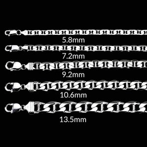 Sterling Silver Chain Necklace For Men, FLAT MARINER LINK Chain, 925 Silver Necklace/Bracelet, 5.8-13.5mm 7&quot; 8&quot; 9&quot;  16&quot; - 30&quot; Made In Italy