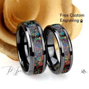 Seine und Ihre schwarze Keramik Ehering Set, schwarz Regenbogen Feueropal Inlay Keramikring für Männer Frauen, 8 mm, 6 mm, Versprechen Ring für Paar