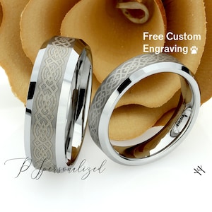 His And Hers Tungsten Wedding Band Set,Men & Women,8mm,6mm,Irish Celtic Knot Pattern,Tungsten Carbide Ring, His And Hers Promise Ring Set