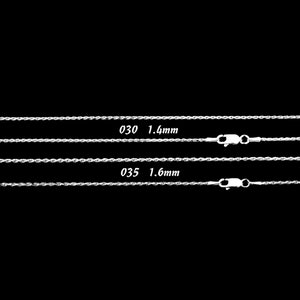Sterling Silver RHODIUM Plated ROPE Chain Necklace Women, Women&#39;s Silver Rope Chain, 1.4mm 1.6mm 16&quot; 18&quot; 20&quot; 22&quot; 24&quot; 30&quot;, Made In Italy