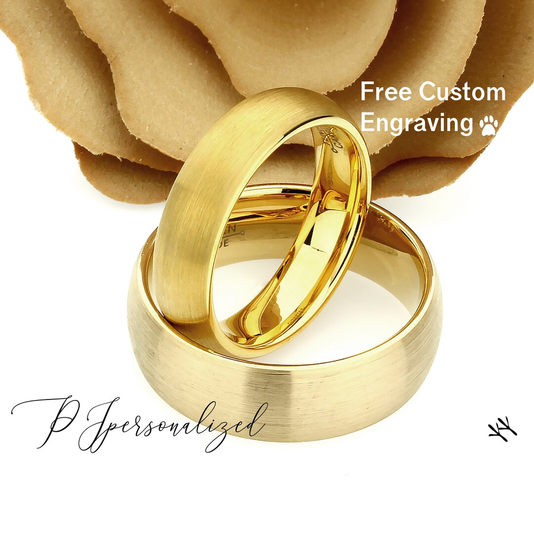 Parure d'alliances His Hers en or jaune mat, tungstène, mm