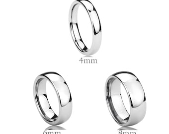 White Tungsten Wedding Band: Classic Dome Ring, Comfort Fit (4mm, 6mm, 8mm)