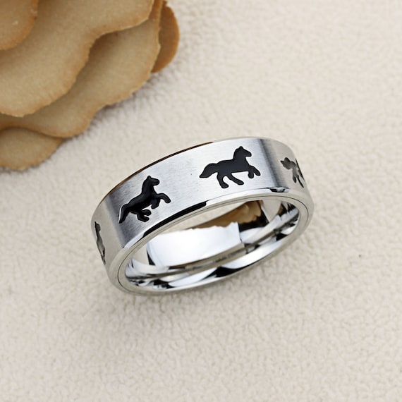 Stainless Steel Footprints Comfort Fit Wedding Flat Band Ring with Clear CZ