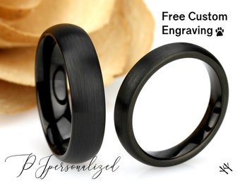 His And Hers Tungsten Wedding Band Set, Men & Women, 6mm/4mm, Matte Domed, Black Tungsten Carbide Ring, Promise Ring For Couple