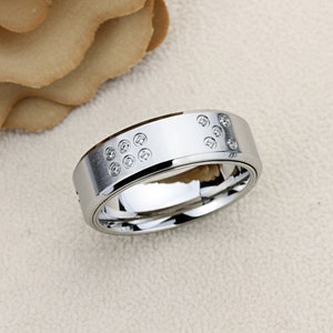 Stainless Steel Wedding Band Men Women, 8mm CZ Dice Pattern Spinner, Stainless steel Promise Ring Men Women, Stainless Steel Band Ring