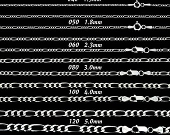 Collana a catena in argento sterling per donna, collana/braccialetto a catena FIGARO in argento, 1,5 mm ~ 5,0 mm, 40,6 cm, 45,7 cm, 50,8 cm, 55,9 cm, 60,8 cm, 70,8 cm, realizzata in Italia.