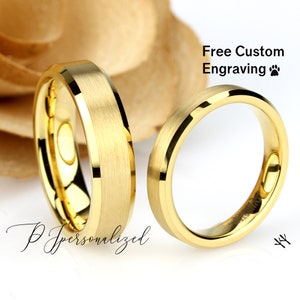 His And Hers Tungsten Wedding Band Set,Men & Women,6mm/4mm,Yellow Gold Beveled Ring,Tungsten Carbide Ring, His And Hers Promise Ring Set