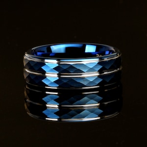 Blue Tungsten Ring: Men&#39;s 8mm Groove Wedding Band