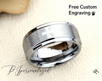 Tungsten Ring, Men's Tungsten Wedding Band, Men's Tungsten Ring, Tungsten Band, Anniversary Ring, Personalized Ring, 9mm Cross Ring