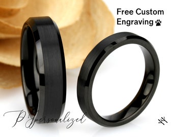 Zijn en haar wolfraam trouwring set, mannen & vrouwen, 6mm/4mm, matte top, zwarte wolfraamcarbide ring, belofte ring voor paar