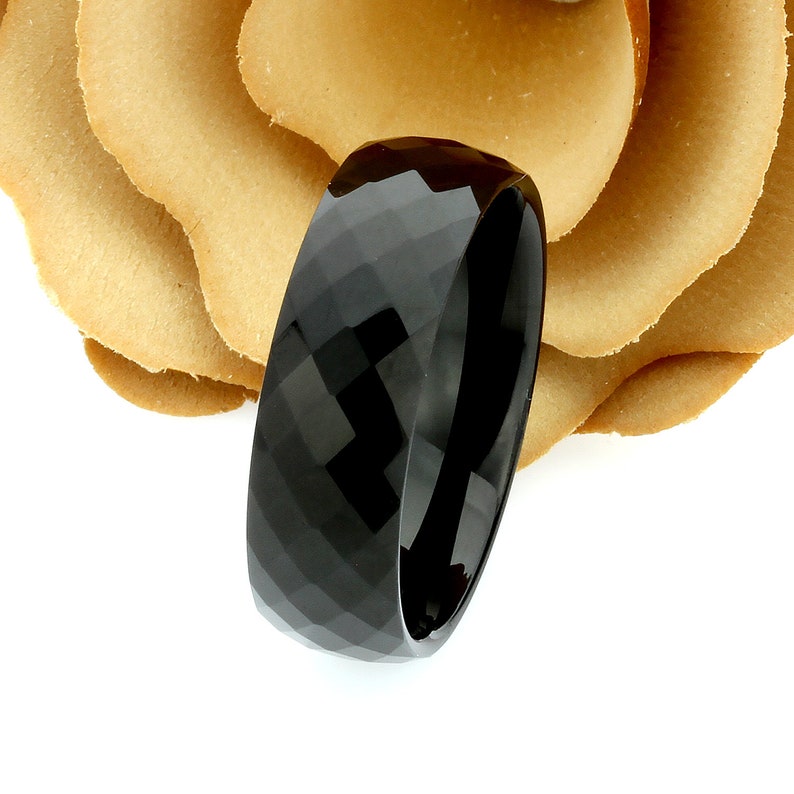 8mm Personalized Ring Multi Faceted Black Tungsten Ring Men Black Tungsten Promise Ring For Men Tungsten Wedding Band Men Black