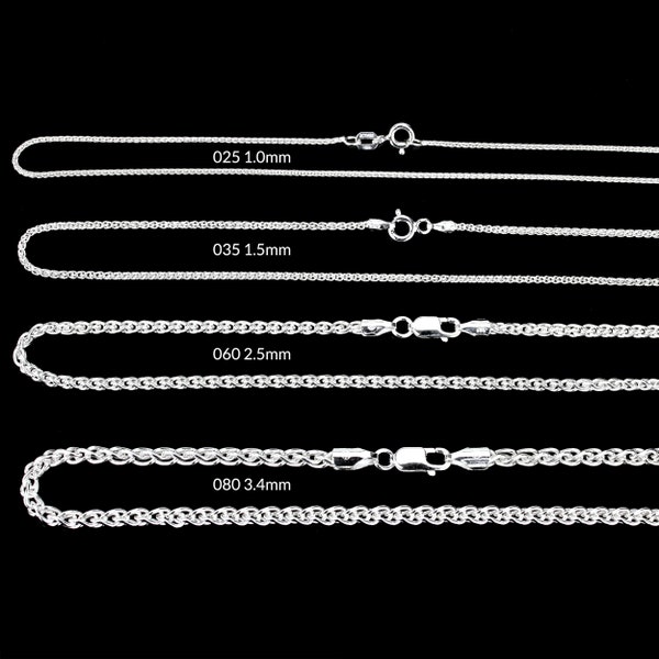 Sterling Silver Chain Necklace For Women, WHEAT, 925 Silver Chain Bracelet Necklace, 1.0mm ~ 3.4mm 16" 18" 20" 22" 24" 30" Made In Italy