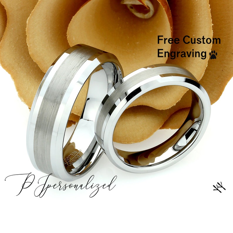 His and Hers Tungsten Wedding Band Set Men & Etsy