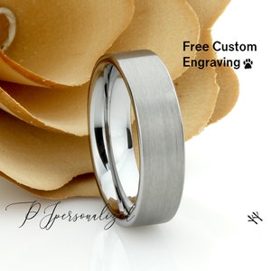Pipe Cut Matte Tungsten Wedding Band Men, Custom Engraving 6mm Tungsten Ring Men, Tungsten Carbide Mens Promise Ring, Husband Gift