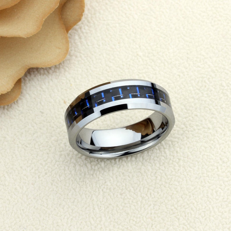 Tungsten Wedding Band Women Tungsten Ring Women 6mm Blue Etsy