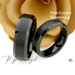 His And Hers Tungsten Wedding Band Set, Men & Women, 8mm, 6mm, Matte Top, Black Tungsten Carbide Ring, His And Hers Promise Ring Set