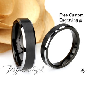 His And Hers Tungsten Wedding Band Set,Men & Women,6mm/4mm,Two Tone Matte Black Tungsten Carbide Ring, His And Hers Promise Ring Set