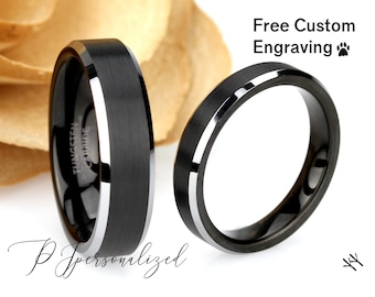 Ensemble d'alliances en tungstène pour hommes et femmes, 6mm/4mm, bague en carbure de tungstène noir mat bicolore, bague de promesse pour Couple