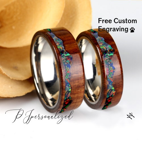 His and Hers Wedding Ring Set. Opal Rings. Tungsten Carbide Etsy UK