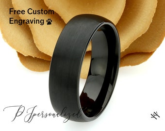 Anel de tungstênio preto de 8 mm: aliança de casamento com ajuste confortável escovado, anel de noivado de 8 mm, anel de aniversário