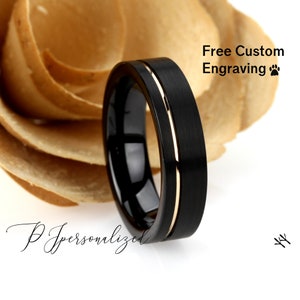 Tungsten Ring, Women&#39;s Tungsten Wedding Band, Women&#39;s Black & Rose Gold Wedding Band, Black Tungsten Ring Band, Anniversary Ring, 6mm Ring