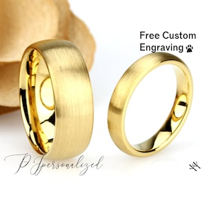 His And Hers Tungsten Wedding Band Set,Men & Women,8mm/4mm,Matte Yellow Gold Tone,Tungsten Carbide Ring, His And Hers Promise Ring Set