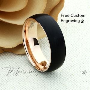 Tungsten Ring, Men&#39;s Tungsten Wedding Band, Men&#39;s Rose Gold Wedding Band, Tungsten Ring, Tungsten Band, Anniversary Ring, 8mm Black Ring