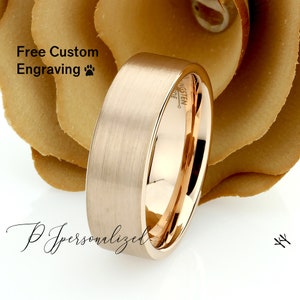 Mens Wedding Band, 8mm Rose Gold Tungsten Promise Ring For Men, Tungsten Rose Gold Matte Engagement Ring, Mens Personalized Wedding Ring