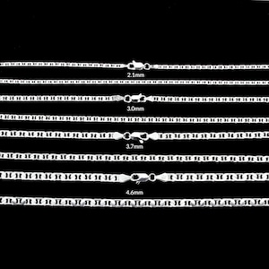 Sterling Silver Chain Necklace For Women, FLAT MARINER LINK Chain, 925 Silver Necklace/Bracelet, 2.1mm-4.6mm 7&quot; 8&quot;  16&quot; - 30&quot; Made In Italy
