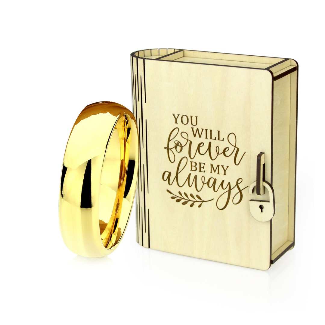 7mm Mens Tungsten Ring Personalized Wood Box Anniversary Etsy
