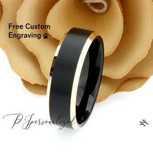 Tungsten Ring, Men&#39;s Tungsten Wedding Band, Men&#39;s Rose Gold Wedding Band, Tungsten Ring, Tungsten Band, Anniversary Ring, 8mm Rose Gold Edge