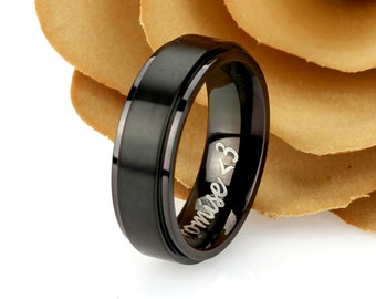 Promise Ring Titanium Wedding Band Ring Men Women Unisex 6mm Matte Center Black Ring Inside Engraving