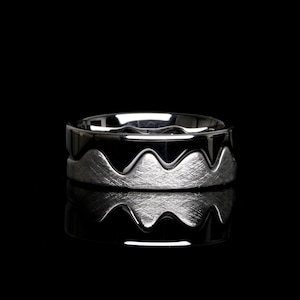 Tungsten Mountain Range Ring, Hand Brushed Mountain Wedding Band, Mountain Two In One Puzzle Band Ring, Hard Brushed Tungsten Wedding Band
