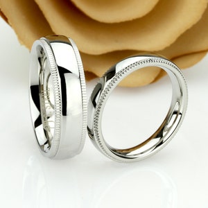 His or Hers Edelstahl Ehering Set, 6mm / 4mm, Milgrain Ring, Edelstahl Versprechen Ring Set, Stahlring für paar