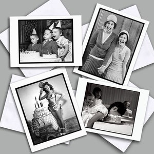 Biglietti di compleanno vuoti/Immagini fotografiche vintage/Umoristici/Divertenti/Nostaligici/anni '50-'60/Set in scatola di 8 carte con buste