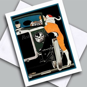 Cartão de Dia dos Namorados/ Cartão de Notas/ Art Déco/ Romance/ Imagem Vintage/ Carro Vintage/ Beijo/ Cartão Único