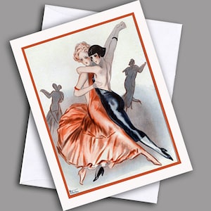Carte romantique pour la Saint-Valentin/ Couple dansant/ Image vintage/ Gay/ Lesbienne/ LGBT/ Petites amies/ Tango/ Carte unique avec enveloppe