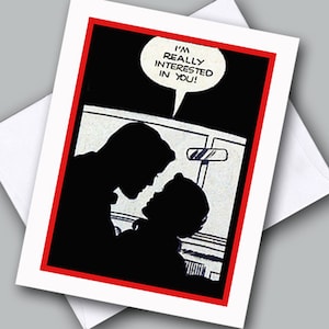 Valentijnskaart/ Vintage stripafbeelding/ "Ik ben echt geïnteresseerd in jou"/ Liefde/ Romantiek, verkering/ Enkele kaart met envelop
