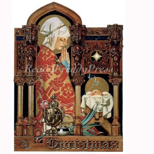 Tarjetas de notas/Tarjeta de Navidad/ Imagen religiosa/vintage (1928)/ Madonna & Child/ Art Déco/ Reverant/Juego en caja de 8 tarjetas y sobres