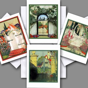 Gartentor Grußkarten/ Vintage Bilder/ &quot;Haus & Garten&quot;/ Art Deco/Blumen/ Gärten/ Alle Gelegenheit/Boxed Set von 8/ Blank