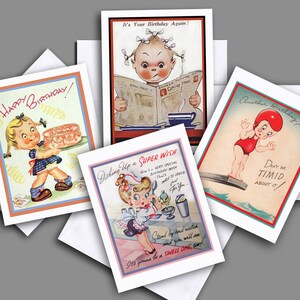 Cartes de correspondance d'anniversaire/ Lunatique /image vintage/ 1940-60s/ Silly/ Fun/ Charming/ Boxed Set of 8 with Envelopes/ Blank