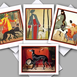 Greyhound Ladies Notecards / Images vintage / Art déco / Illustrations / Mode / Années 1920-30 / Chiens / Canin / Coffret de 8 avec enveloppes / Vierge
