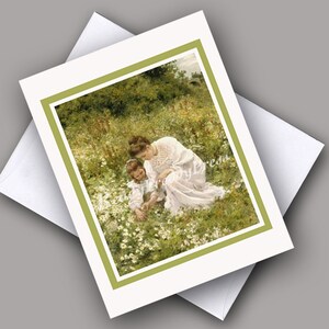 Vintage Bild/ Mutter & Kind/ Geburtstag/ Mutter und TochterBlumenfeld / Denken an dich / Grußkarte / Innen blanko