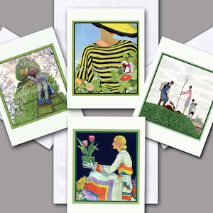 Spring Forward Notizkarten/ Frühling/ Mode/ Vintage Bilder / Garten/ Geburtstag/ Ostern/ Danke/Art Deco/ Notizkarten Schachtel von 8/ Leer
