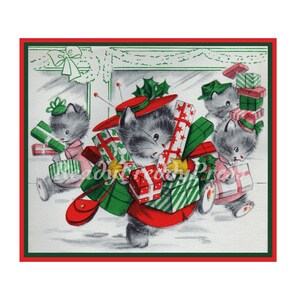 Christmas Kitties Notecards /Holiday / Vintage Image/Shopping Kitties/ Xmas Shopping/ Endearing/Charming/ Boxed Set of 8 with Envelopes