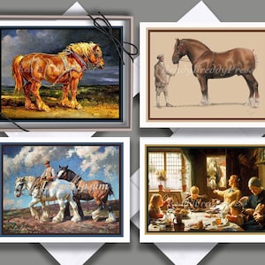 Cartes de correspondance de chevaux de trait/ images vintage/ chevaux/ équin/ chevaux de trait/ cheval de trait/ majestueux/boîte de 8 avec enveloppes/ blanc