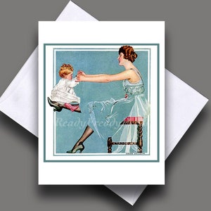 Vintage Bild/ Mutter & Kind/ Geburtstag/ Babymitteilung/ Muttertag/ Glückwünsche/ Babyparty/ einzelne Grußkarte/ Innen leer