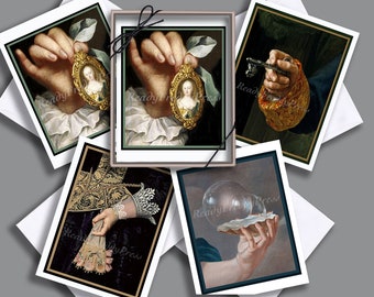 Notecards: Beautiful Hands/ Vintage Paintings 18th-19th Century/Details/  Elegant/ Expressive/ 8 cards with Envelopes/ Blank