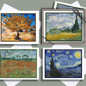 Cartões de notas Vincent Van Gogh/imagens vintage/paisagens/impressionista/negrito/8 cartões com envelopes/em branco