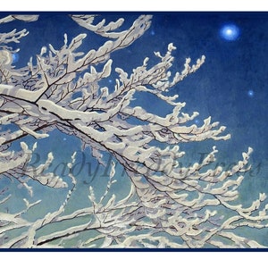 Cartes de correspondance Noël/vacances/hiver/neige/arbre/étoiles dans le ciel/image vintage 1914/boîte de 8 avec enveloppes